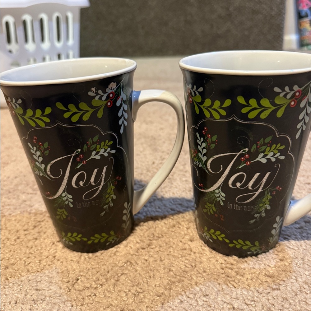 Joy Black Ceramic Mugs - Set of 2